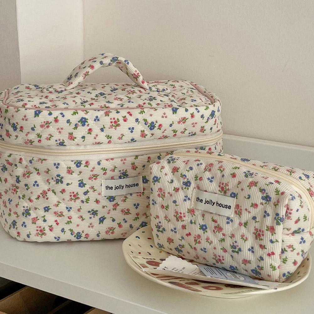 Travel Accessories Box - Vintage bloemen-quilted make-up tas, draagbare katoenen