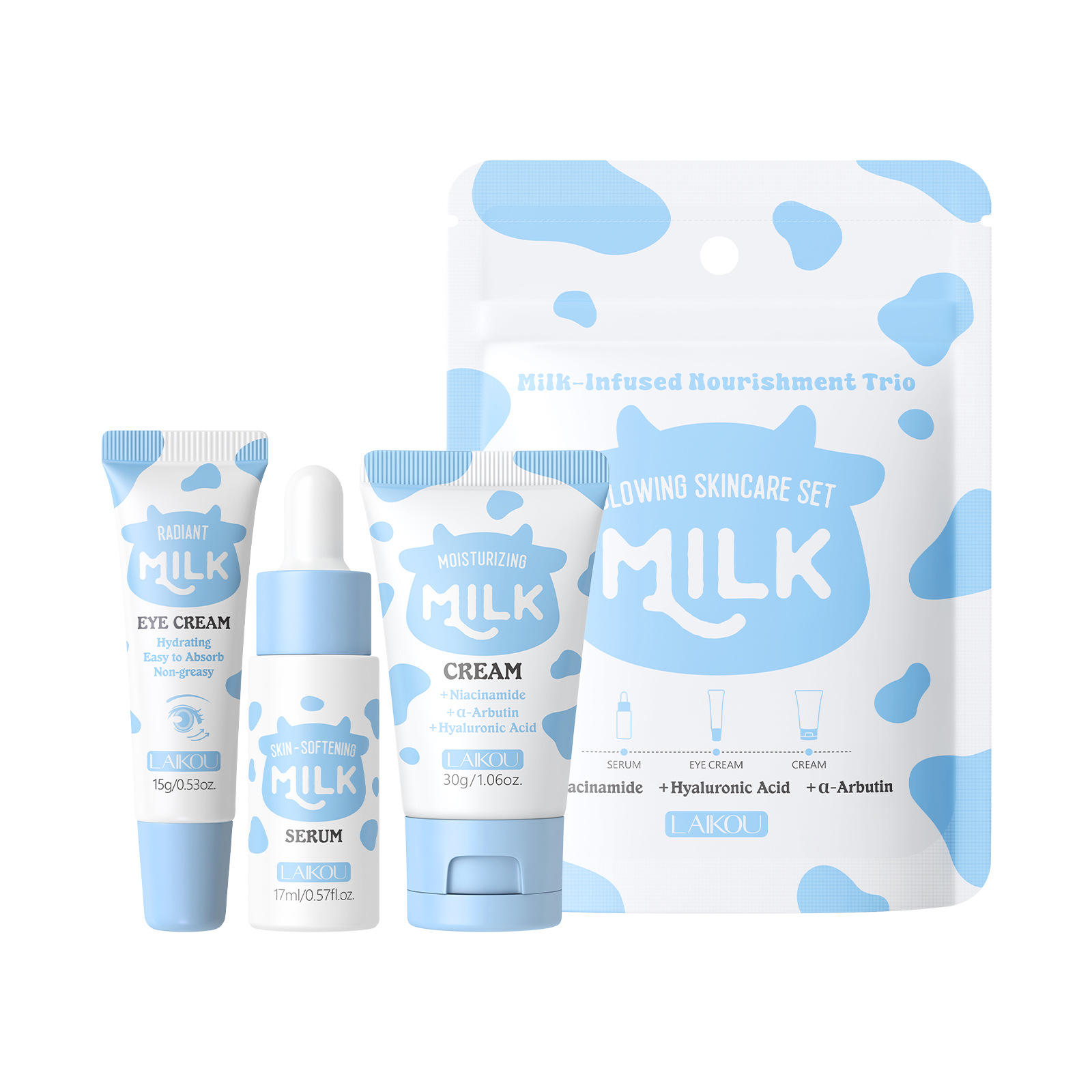 Travel Accessories Set - LAIKOU Melk 3-delige Reisset voor huidverzorging