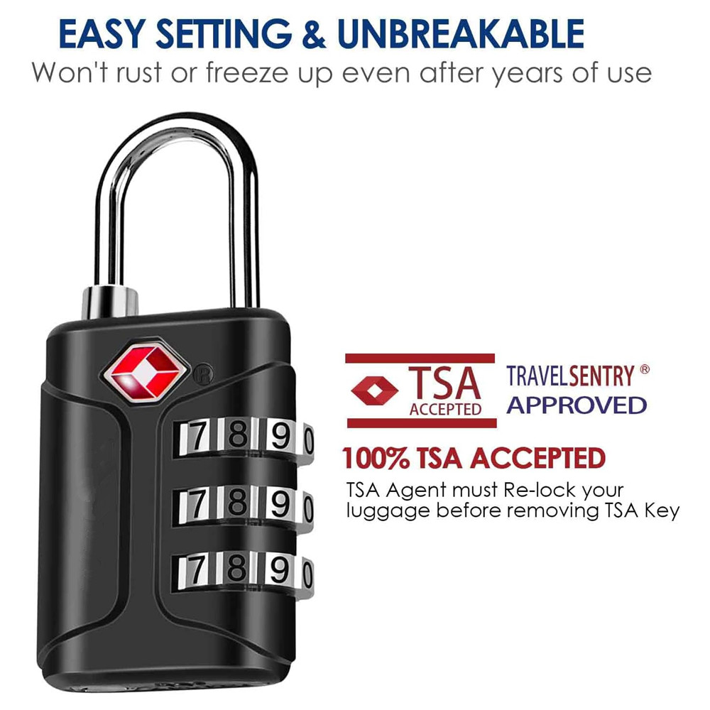 Travel Lock Tsa Approved - TSA-goedgekeurde bagagesloten, combinatie-reisslot, 3-cijferig waterdicht slot,