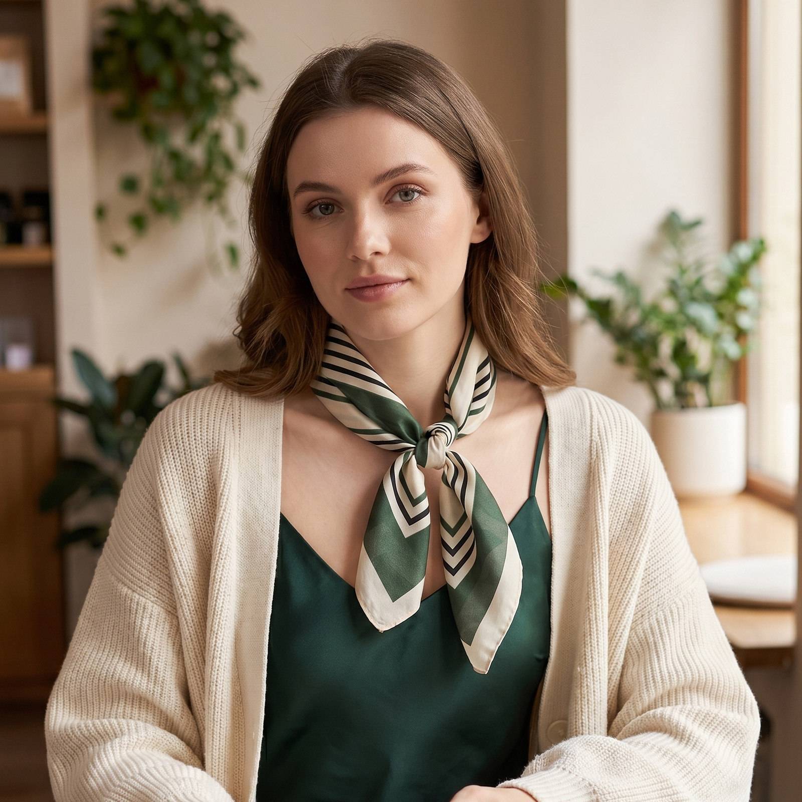 Travel Accessories Present - Dames groene zijden satijnen bandana, lichtgewicht,