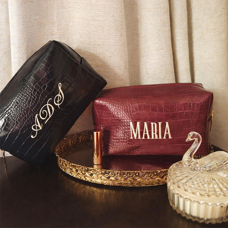 Travel Accessories Present - Geborduurde Croc make-up tas, gepersonaliseerde veganistische